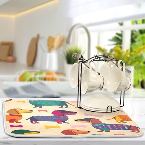 OTVEE Sweater Dog Pattern Dish Drying Mat for Kitchen Counter
