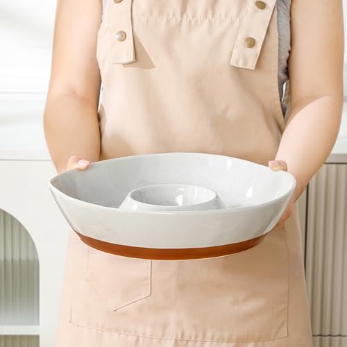 MALACASA Ceramic Chip and Dip Bowls Serving Tray, 12 In Serving Dishes