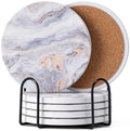 6Pcs Absorbent Coasters Set with Holder,Ceramic Drink Coaster,4 in(A8)