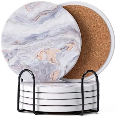 6Pcs Absorbent Coasters Set with Holder,Ceramic Drink Coaster,4 in(A8)