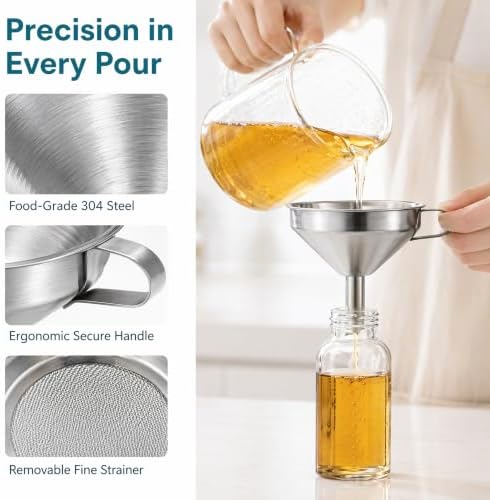 Stainless Steel Filter Funnel with Strainer for Kitchen Use, Food