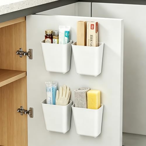 4 Pack Kitchen Cabinet Door Storage Box, Self Adhesive Wall Mounted