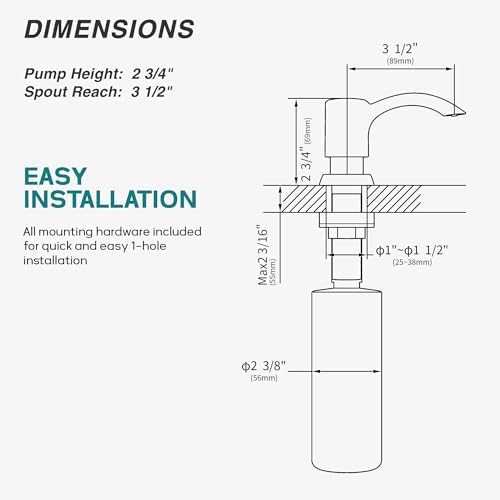 SAMODRA Built-in Kitchen Sink Soap Dispenser, Brushed Nickel