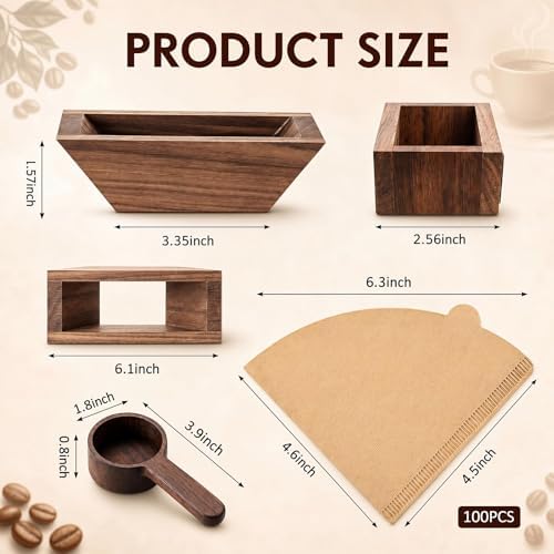 Magnetic Coffee Filter Holder Set, Walnut Wood Cone Coffee Filter