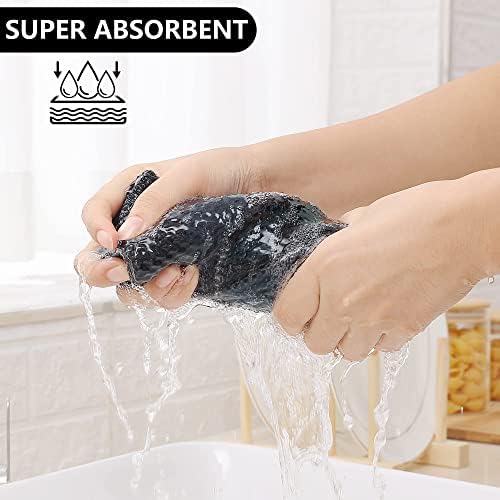 Homaxy 100% Cotton Kitchen Towels and Dishcloths Set of 8, Black &