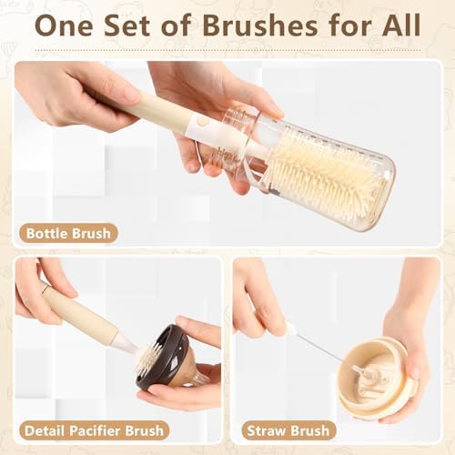 3-Pack Silicone Baby Bottle Brush, Bottle Cleaner, with Convenient