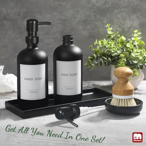 GMISUN Kitchen Soap Dispenser Set, 2 Pcs Matte Black