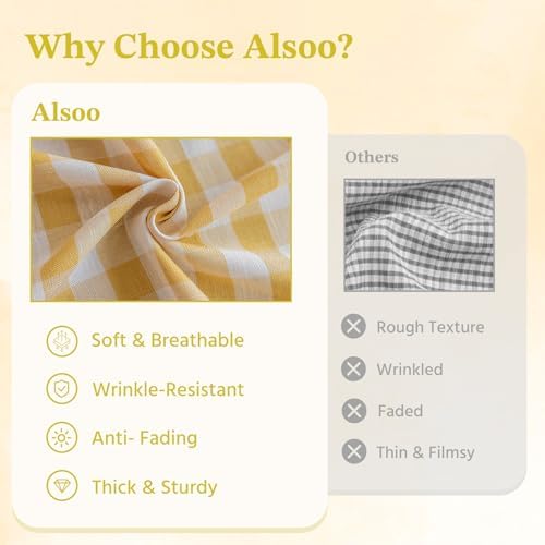 Alsoo Yellow Gingham Tablecloth Rectangle, Picnic Cotton Linen Fabric