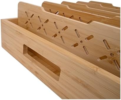 Natural Bamboo Storage Tray with 5 Custom Dividers, Deep Drawer