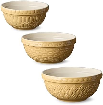 Vintage Farm Stoneware Mixing Bowl Set, 3-Piece, Includes 2 Qt, 3 Qt &