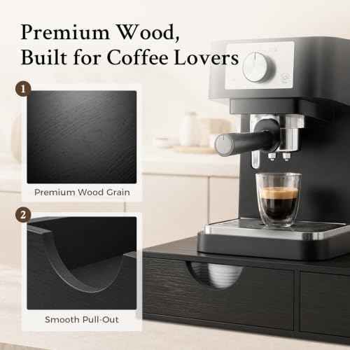 Mustry Wooden K Cup Holder, 36 Pod Capacity, Black K Cup Drawer Organizer