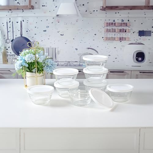 Le’raze 16pc Set of Small Glass Prep Bowls with Airtight Lids, Custard