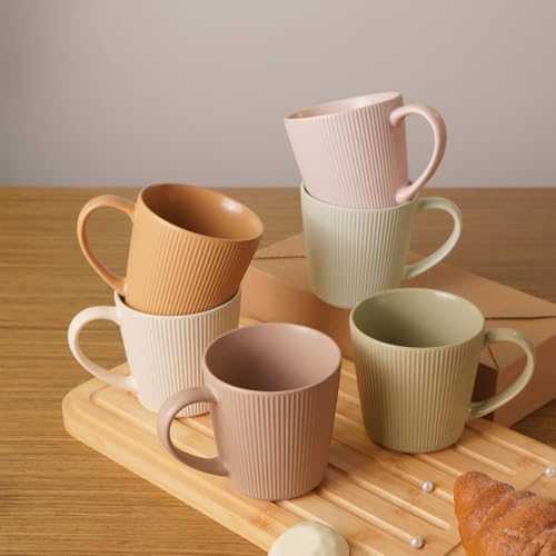 Ceramic Coffee Mugs 13 oz, Set of 6 Coffee Cups with Handle