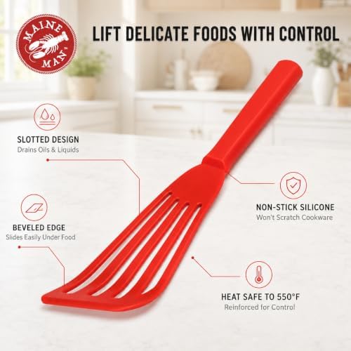 Maine Man Silicone Fish Spatula, Non-Stick Angled Turner, For Delicate
