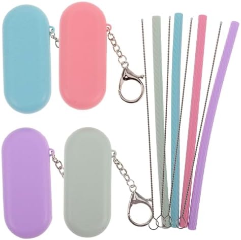 4 Sets Reusable Silicone Drinking Straws Foldable Travel Set