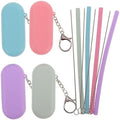4 Sets Silicone Straws with Case, Foldable Portable Drinking Straws