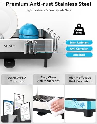 SUNLY Large Expandable Dish Drying Rack, Black