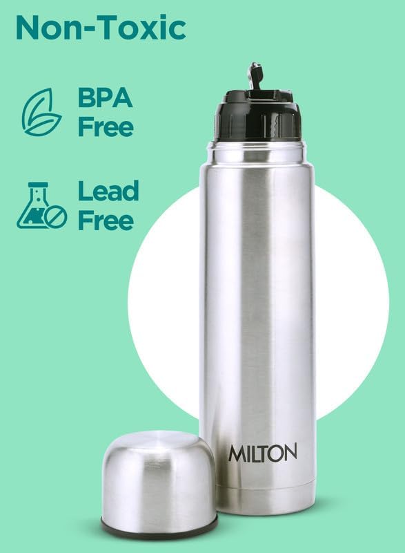 Milton Flask 34 oz Insulated Water Bottle with Cover, Flip Lid