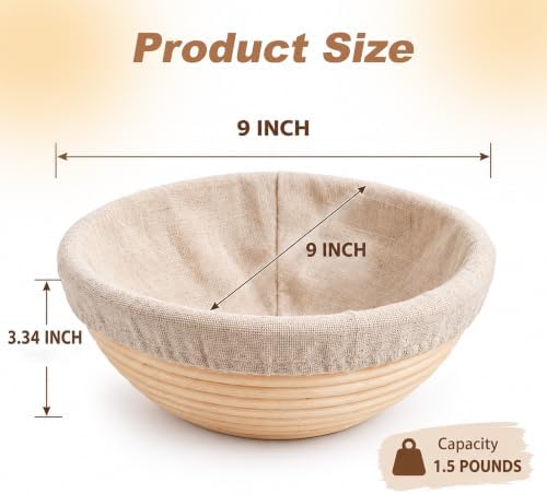 9-Inch Round Banneton Proofing Basket Sourdough Baking Kit