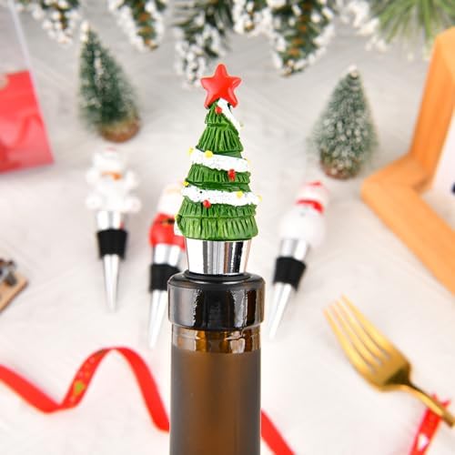 Set of 4 Resin Wine Bottle Stoppers for Christmas Holiday Decoration