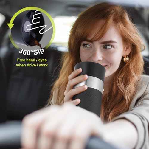 Travel Coffee Mug with 360°Lid, Travel Coffee Tumbler 16 oz Leak