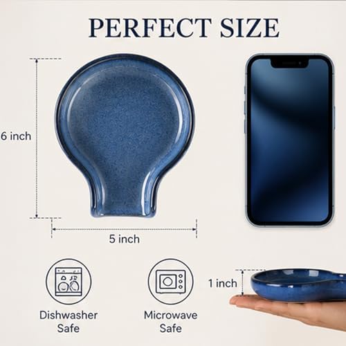 HAPPY KIT 6 Inch Ceramic Spoon Rest for Stove Top, Wide Utensil Holder