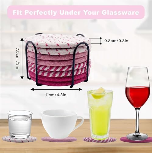 8 Pack Pink Coasters for Desk, Cute Coaster Set, Absorbent Drink