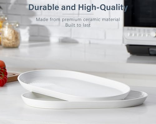 ONEMORE 16 Inch Ceramic Serving Plates for Entertaining, Set of 2