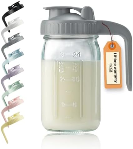 32oz Glass Pitcher with Lid & V-shaped Pour Spout - 1 Quart Breastmilk