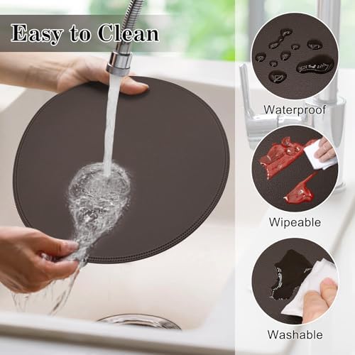 15" Faux Leather Round Placemats Set of 4, Vinyl Heat Resistant Place