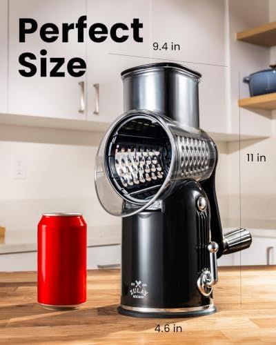 Rotary Cheese Grater, 5-Blade Manual Shredder, Black