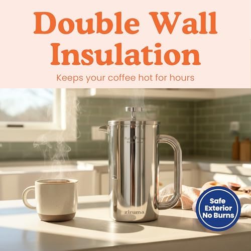 Non-Toxic Stainless Steel French Press, No Plastic or Heavy Metals