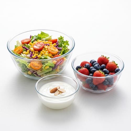 Glass Bowl Set of 3, Deep Sided Salad & Mixing Bowls,Stackable