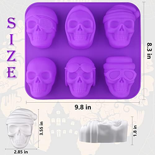 Sakolla Large Skull Cake Pan Silicone Mold, 2 Pack 6 Cavity Halloween