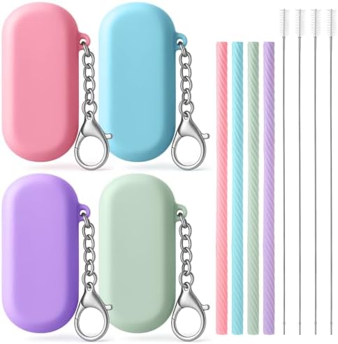 Ymapinc 4 Sets Portable Straw with Case, Reusable Silicone Straws