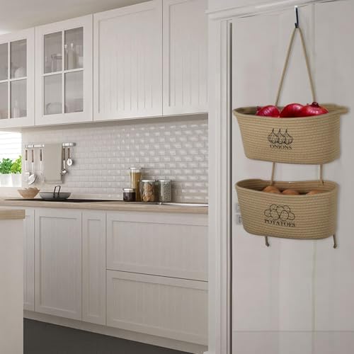 2-Tier Potato and Onion Storage, Hanging Vegetable Baskets for