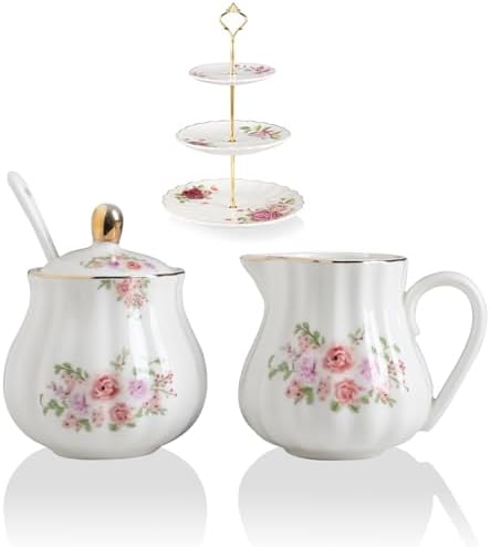 Sweejar Royal Ceramic Sugar and Creamer Set Cream Pitcher, Sugar Bowl