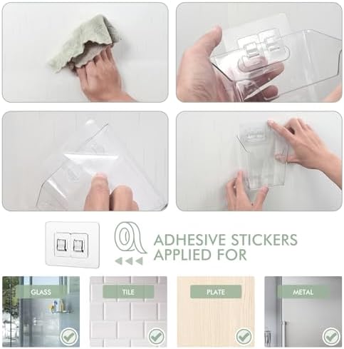 Clear Adhesive Wall Storage Bins 4-Pack Cabinet Door Organizer