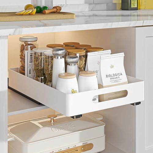 2 Pack Pull Out Cabinet Organizer, Adhesive Slide Out Drawer for