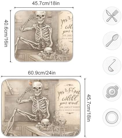 OTVEE Skeleton Enjoys Tub Wine Dish Drying Mat for Kitchen Counter