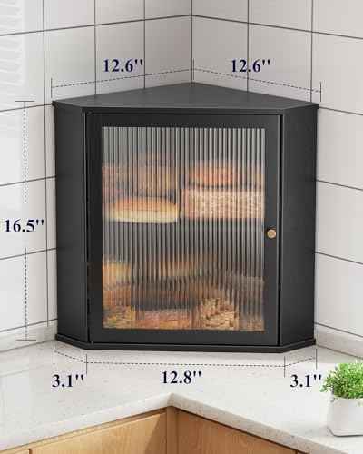Kitsure Wooden Corner Bread Box for Kitchen Countertop, Large, Black