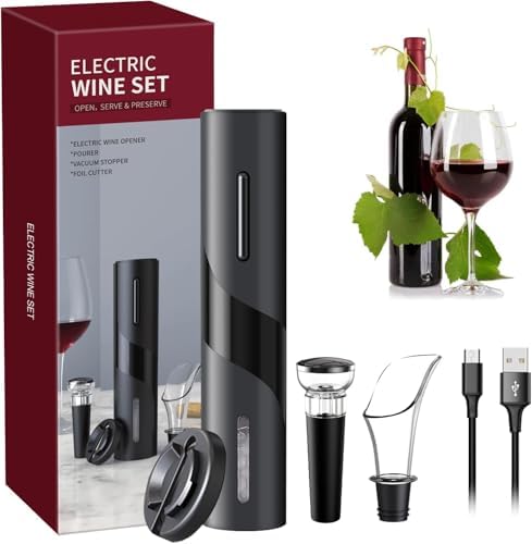 Electric Corkscrew Set with Battery, Drip-free Pourer, Wine Vacuum