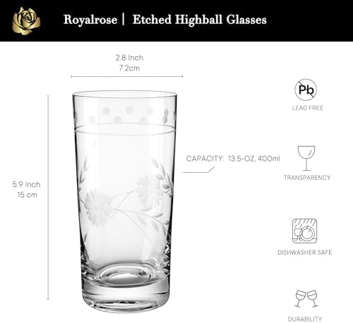 Royalrose Delight 13.5 oz Drinking Glasses Set of 4 (Highball Glasses)