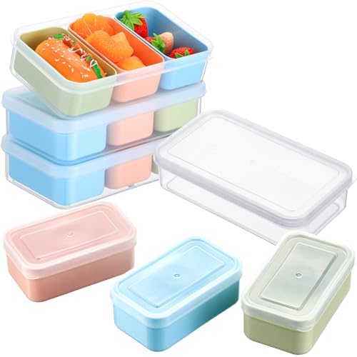 SiliFine 4 Set Snack Containers with 3 Removable Compartments Reusable