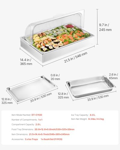 VEVOR Countertop Food Serving Display Container, 1 x 1 Pan Stainless