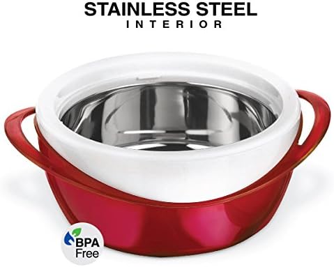 Pinnacle Insulated Casserole Dish with Lid 3 pc. set 2.6/1.25/.6 qt. Elegant Hot Pot Food Warmer/Cooler - Large Thermal Soup/Salad Serving Bowl- Stainless Steel –Best Gift Set for Moms –Holidays Red