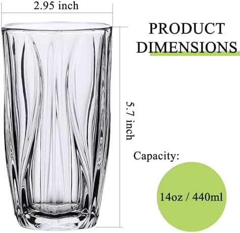 14oz Heavy-Duty Highball Glasses Set of 4 - Chip-Resistant Rim