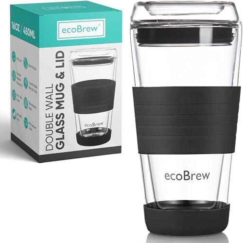 16oz Double Wall All Glass Tumbler with Lid, Glass Travel Mug