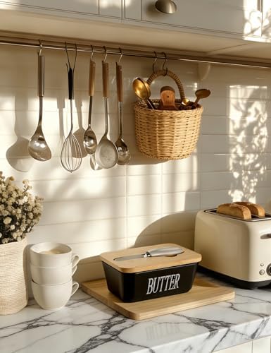 Ceramic Butter Dish with Lid and Knife & Silicone Seal for Countertop