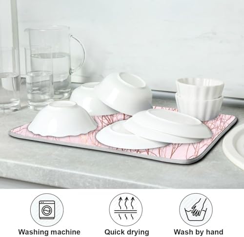 OTVEE Branch Charm Print Dish Drying Mat for Kitchen Counter Absorbent